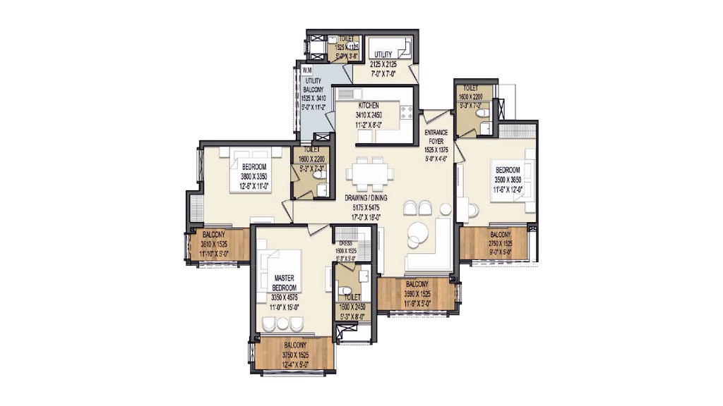 Business suite — compact band ~435–550 Sq.Ft., illustrative layout
